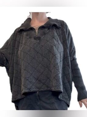 Free People One Fp One Shiloh Sweatshirt, Boxy High Low Acid Wash Black Large